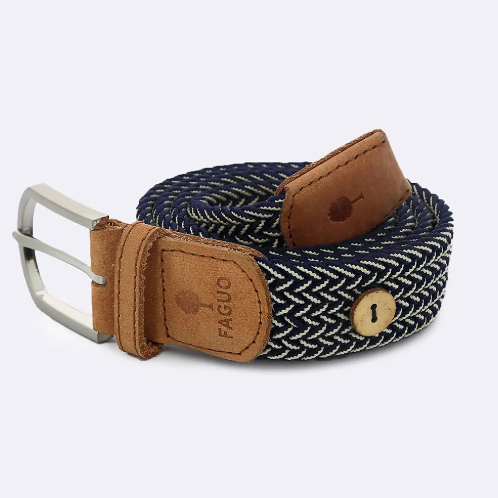Ceinture tressée bleu marine et écru taille unique
