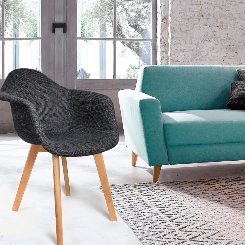 Chaise avec accoudoirs en tissu grosse maille noir - Scarlett