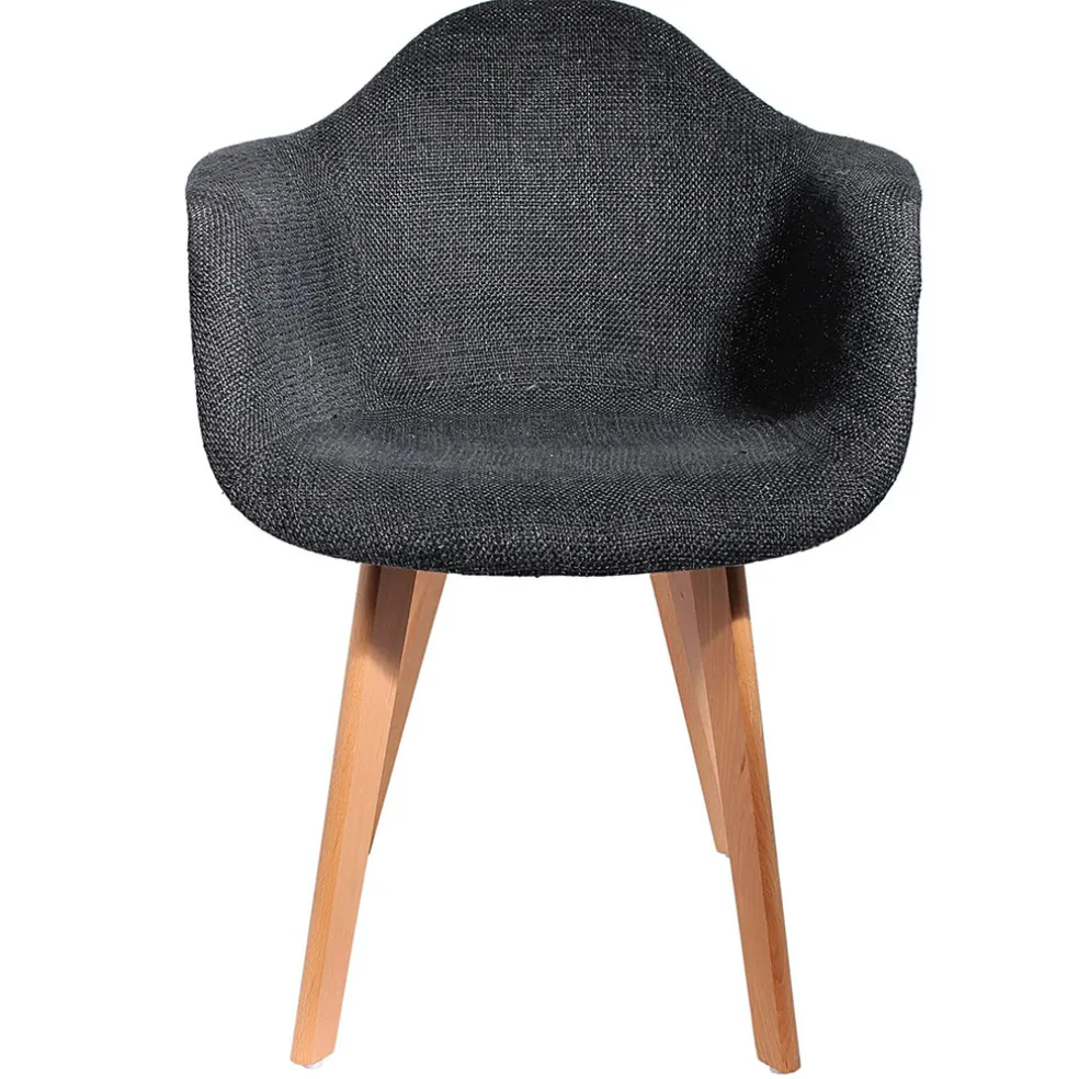 Chaise avec accoudoirs en tissu grosse maille noir - Scarlett