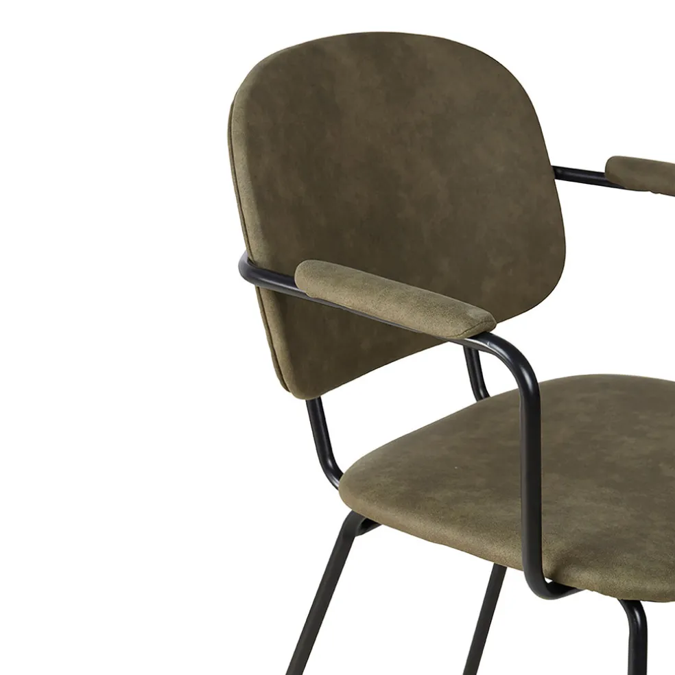 Chaise avec accoudoirs en tissu effet daim kaki - Aston