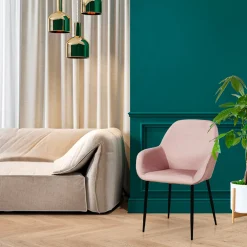 Chaise avec accoudoirs en velours côtelé rose - Julia