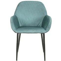 Chaise avec accoudoirs en velours côtelé bleu canard - Julia