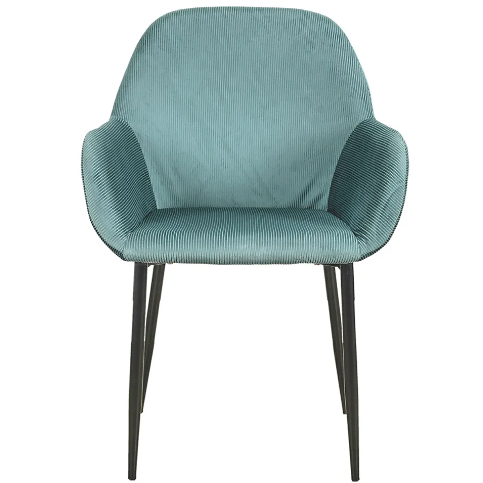 Chaise avec accoudoirs en velours côtelé bleu canard - Julia