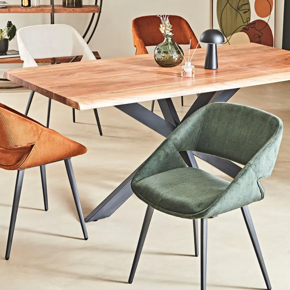 Chaise avec accoudoirs en velours côtelé vert foncé - Alma