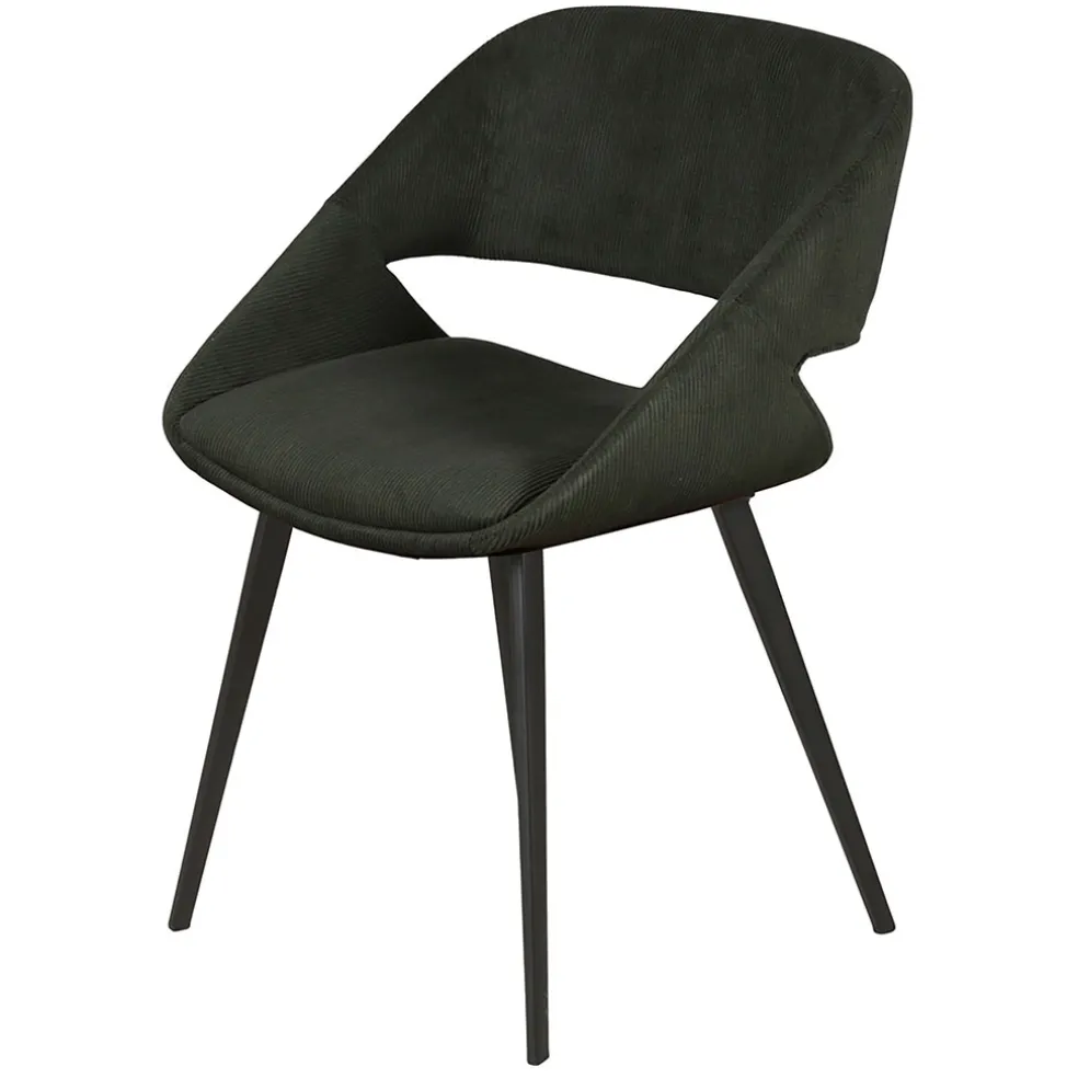 Chaise avec accoudoirs en velours côtelé vert foncé - Alma