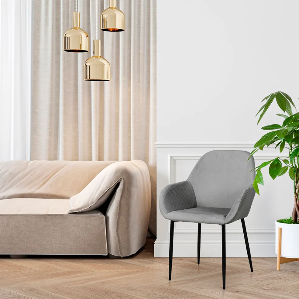 Chaise avec accoudoirs en velours côtelé gris - Julia
