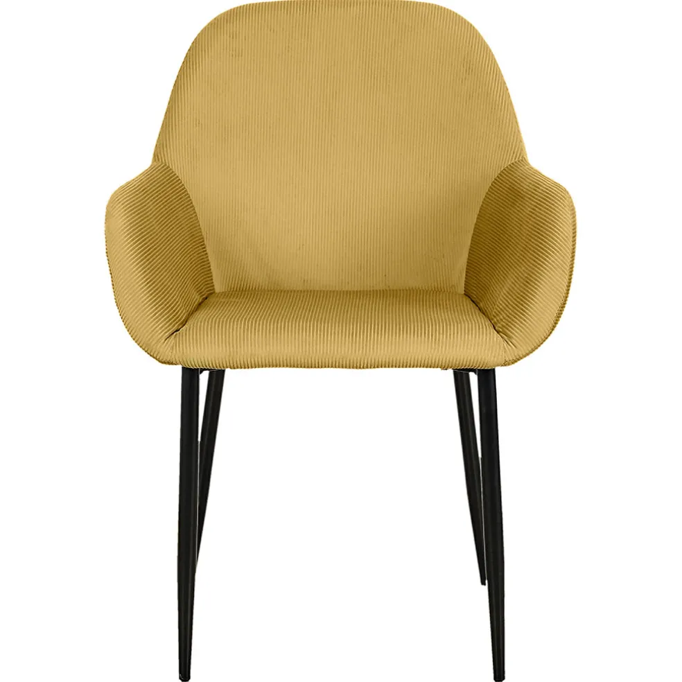 Chaise avec accoudoirs en velours côtelé moutarde - Julia