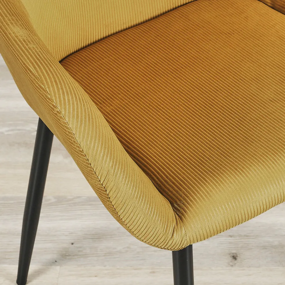 Chaise avec accoudoirs en velours côtelé moutarde - Julia