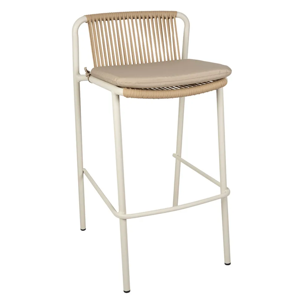 Chaise de bar d'extérieur avec coussin en tissu beige et blanc h97cm - Ajay