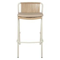 Chaise de bar d'extérieur avec coussin en tissu beige et blanc h97cm - Ajay