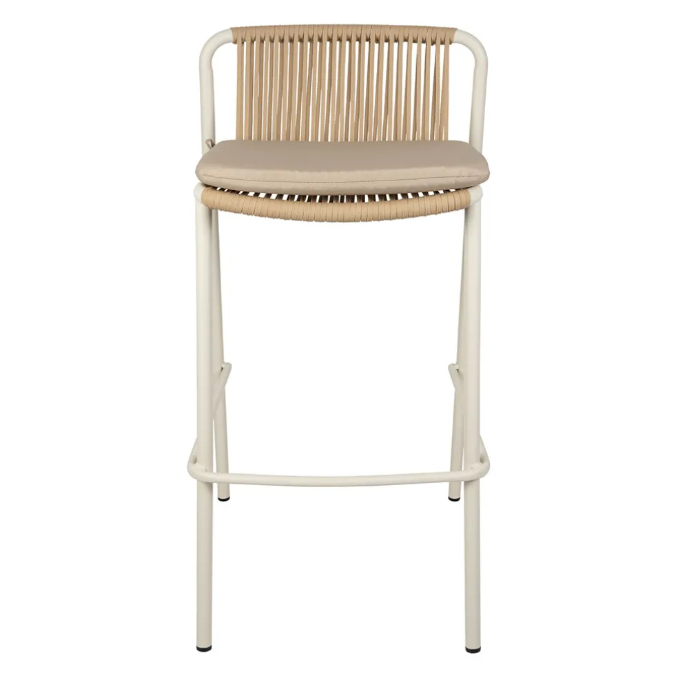 Chaise de bar d'extérieur avec coussin en tissu beige et blanc h97cm - Ajay