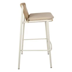 Chaise de bar d'extérieur avec coussin en tissu beige et blanc h97cm - Ajay