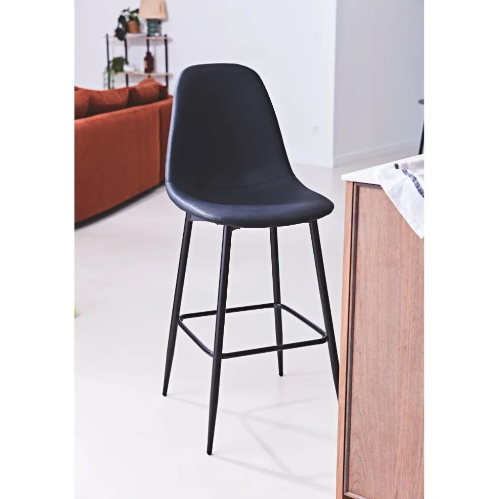 Chaise de bar effet cuir noir H70cm - Amber