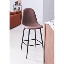 Chaise de bar effet cuir marron H70cm - Amber
