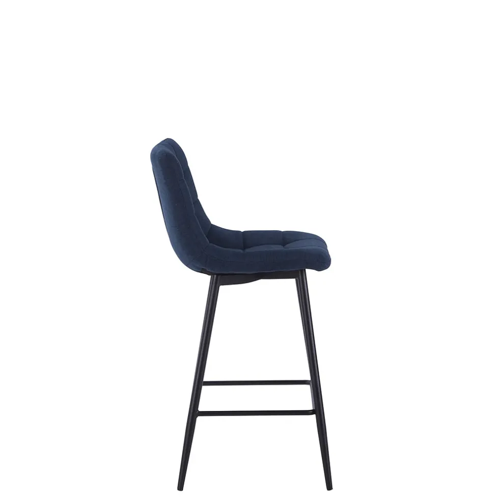 Chaise de bar en tissu matelassé bleu marine - Lilly