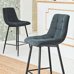 Chaise de bar en tissu matelassé antracithe - Lilly