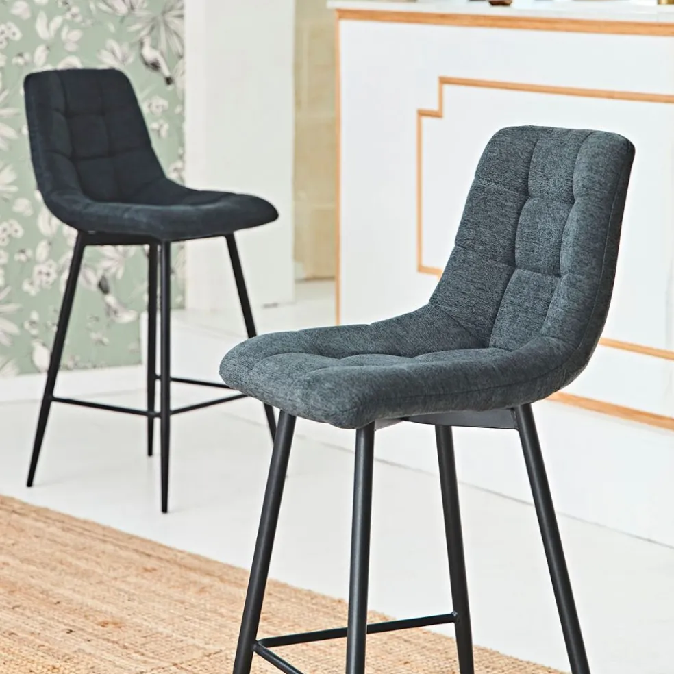 Chaise de bar en tissu matelassé antracithe - Lilly
