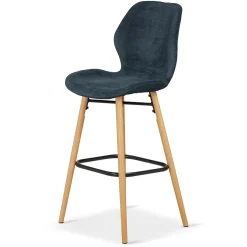Chaise de bar en tissu soft touch bleu foncé h65cm - Keri