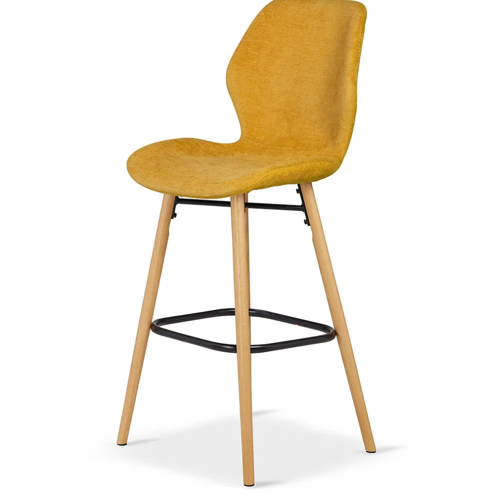 Chaise de bar en tissu soft touch moutarde h65cm - Keri
