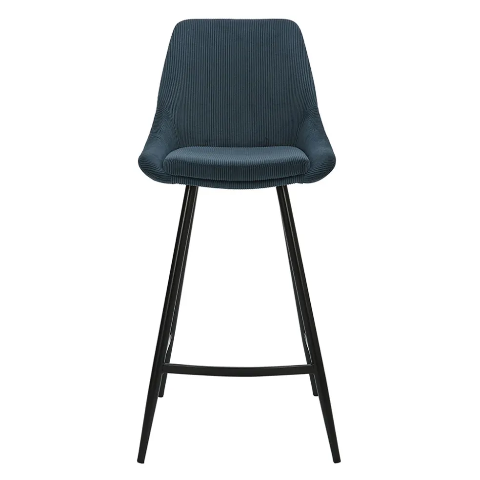 Chaise de bar en velours côtelé bleu foncé h67cm - Ben