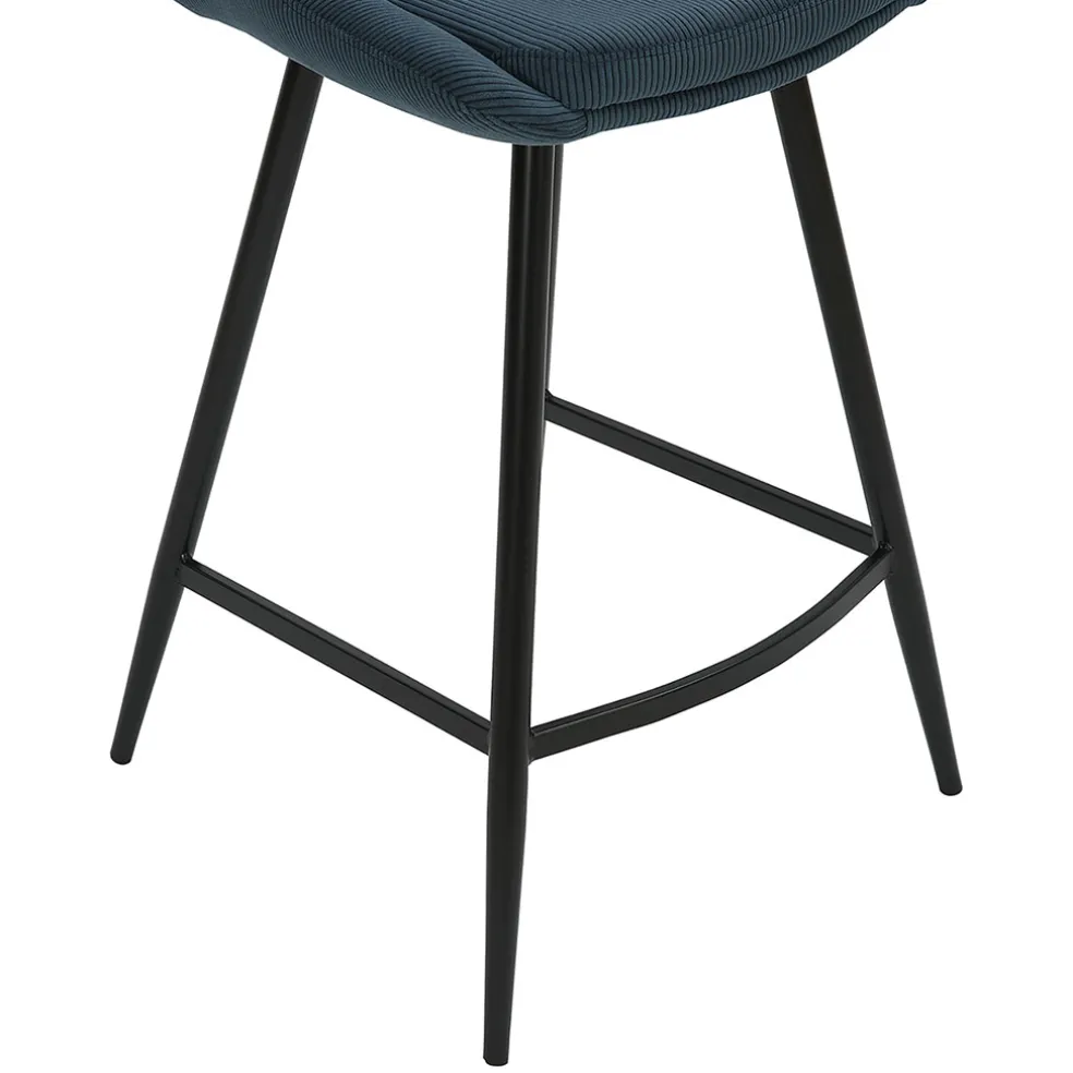 Chaise de bar en velours côtelé bleu foncé h67cm - Ben