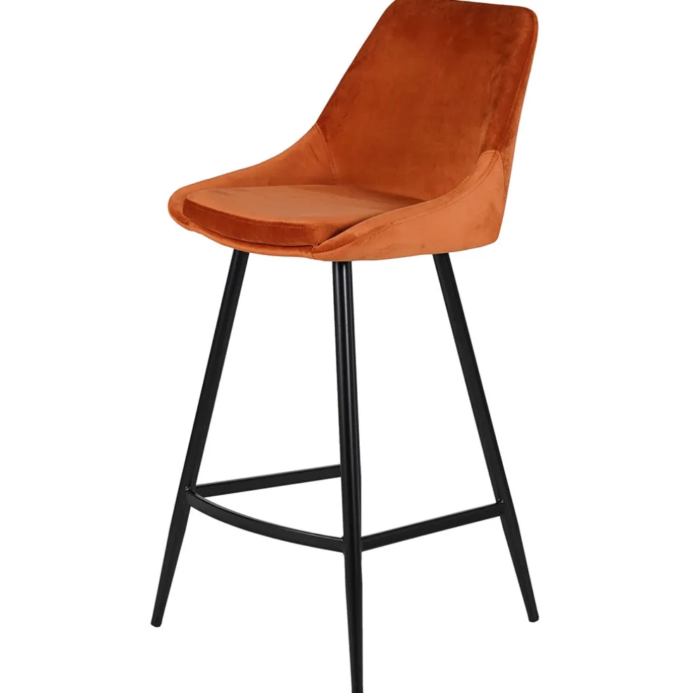 Chaise de bar en velours cognac h75cm - Ben