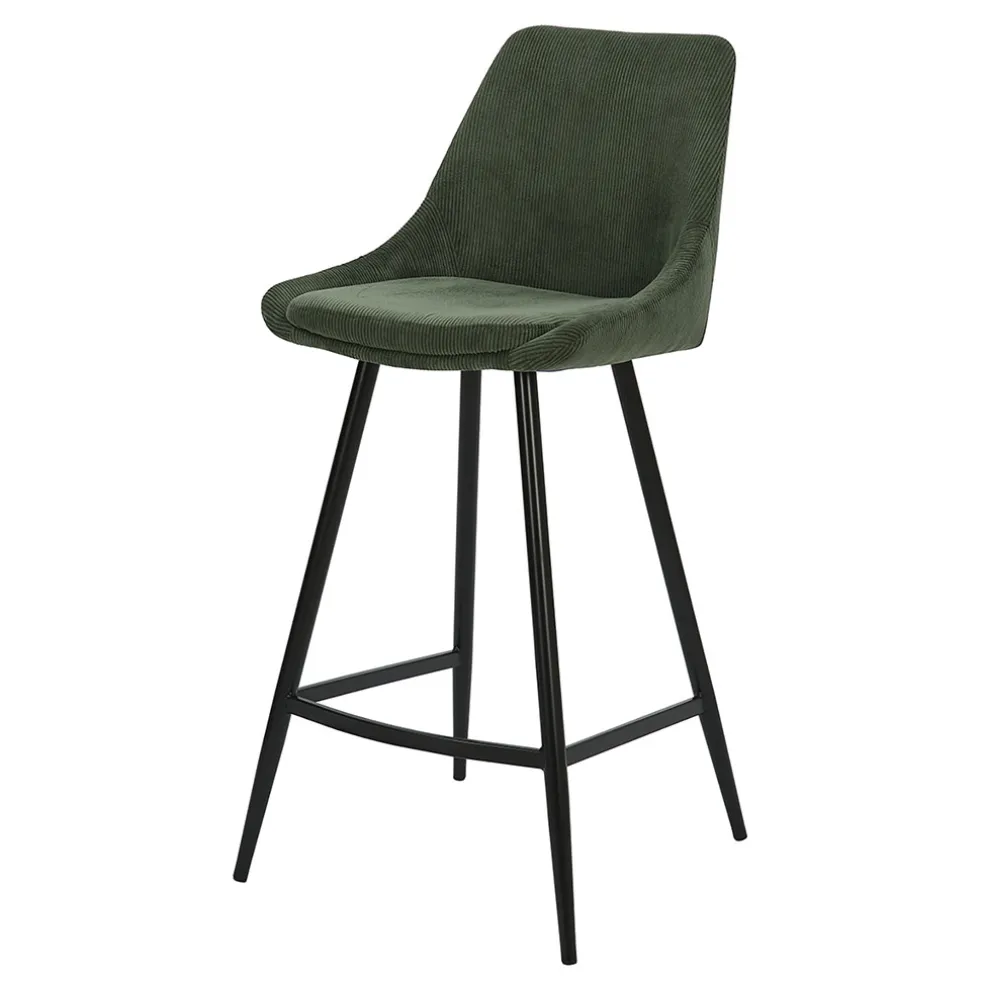 Chaise de bar en velours côtelé vert sapin h67cm - Ben