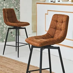 Chaise de bar pivotante en microfibre matelassé camel - Lilly