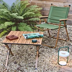 Chaise de jardin pliante en bois de hêtre et tissu vert - Mariposa