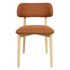 Chaise de salle à manger en tissu brique et hévéa - Elsy