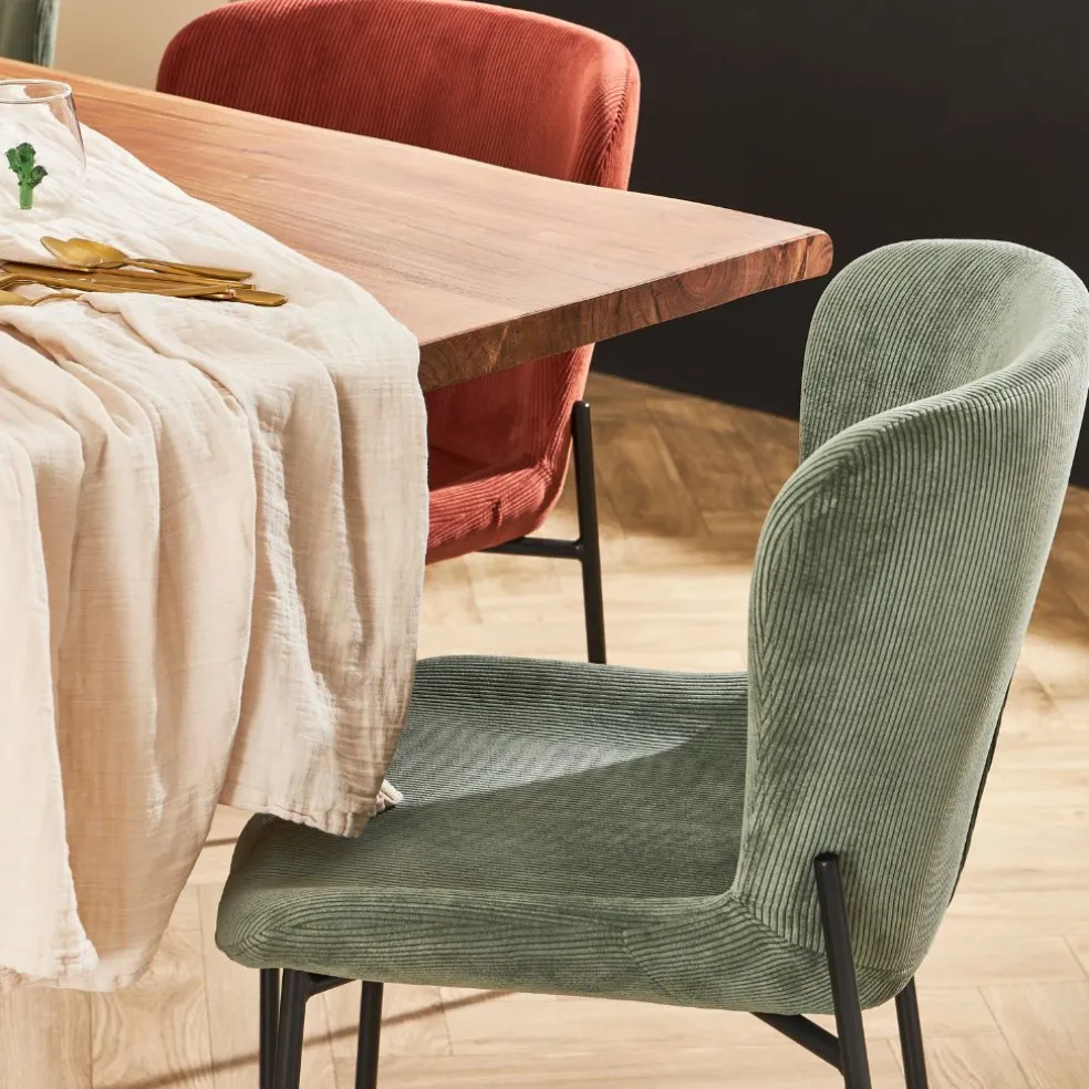 Chaise de salle à manger en velours côtelé vert foncé - Holden