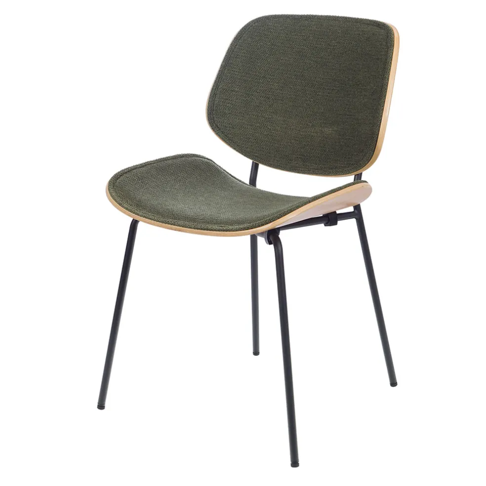 Chaise de salle à manger en tissu vert et chêne - Atlanta