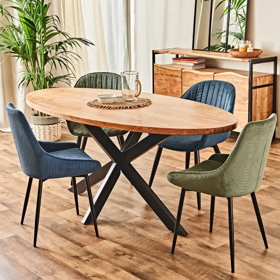 Chaise de salle à manger en velours côtelé kaki - Ben