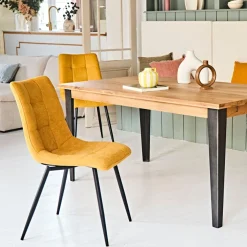 Chaise de salle à manger en tissu matelassé moutarde - Lilly