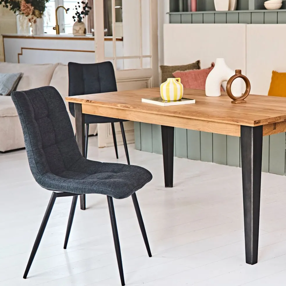 Chaise de salle a manger en tissu matelassé anthracite - Lilly
