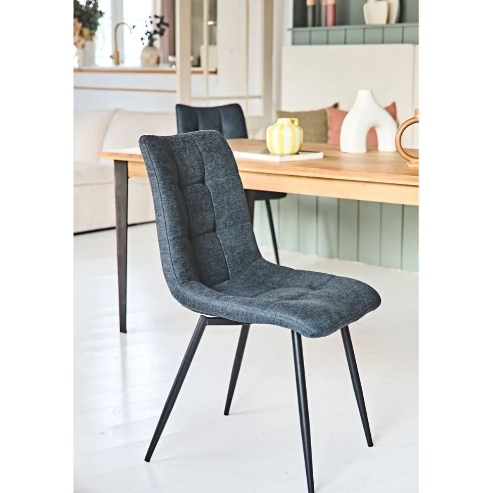 Chaise de salle a manger en tissu matelassé anthracite - Lilly