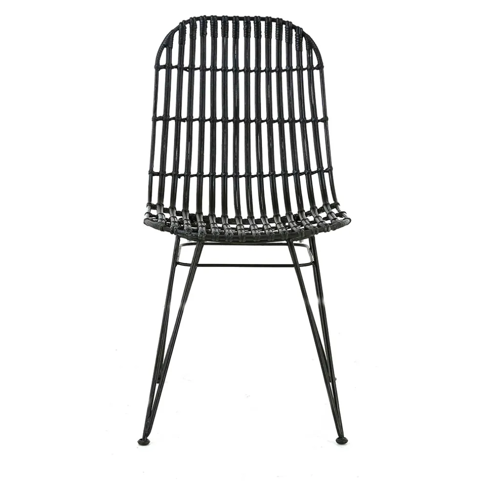 Chaise en rotin naturel et metal noir - KUBU