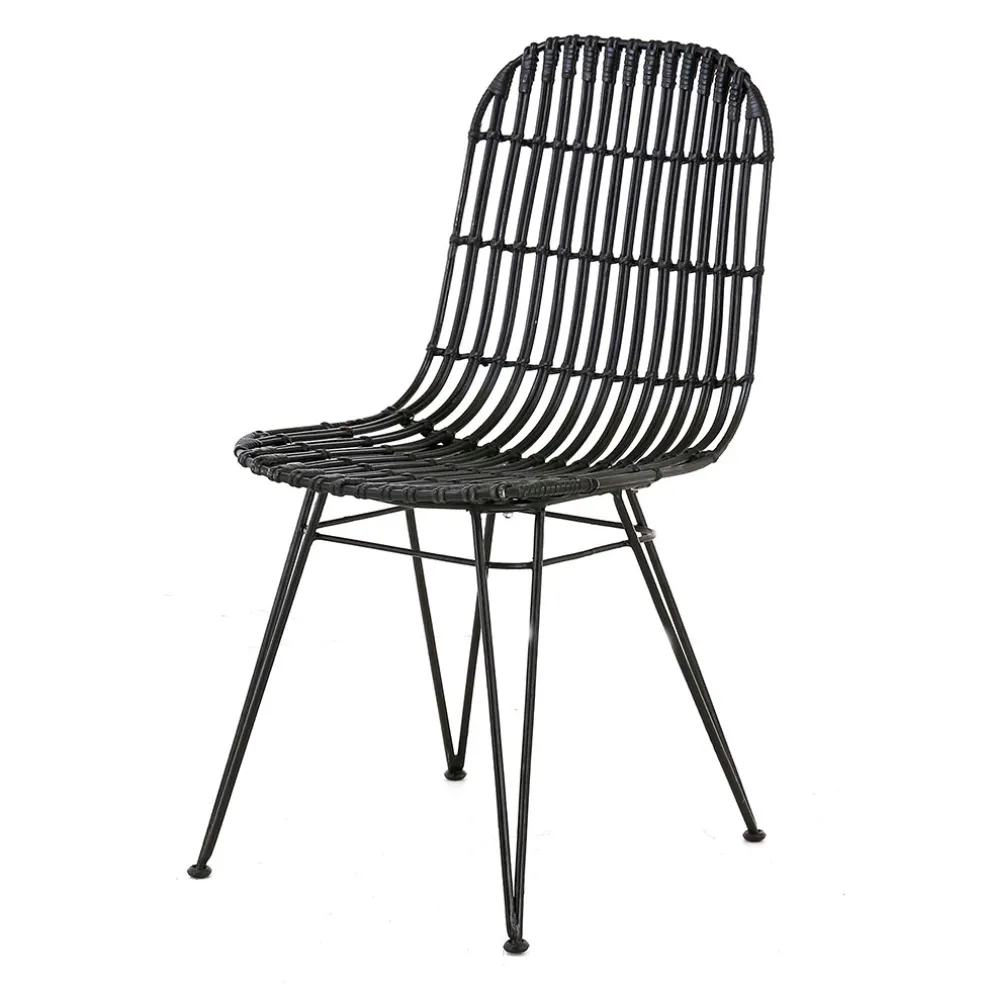 Chaise en rotin naturel et metal noir - KUBU