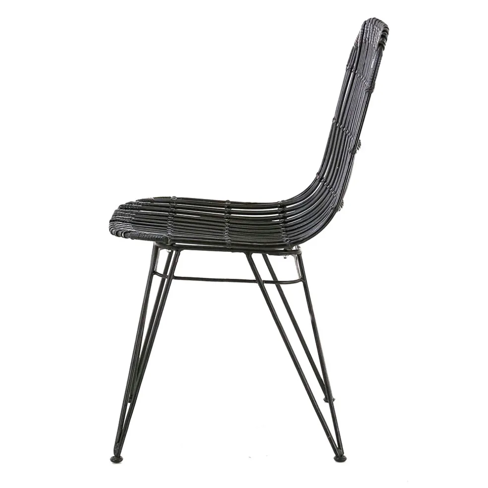 Chaise en rotin naturel et metal noir - KUBU