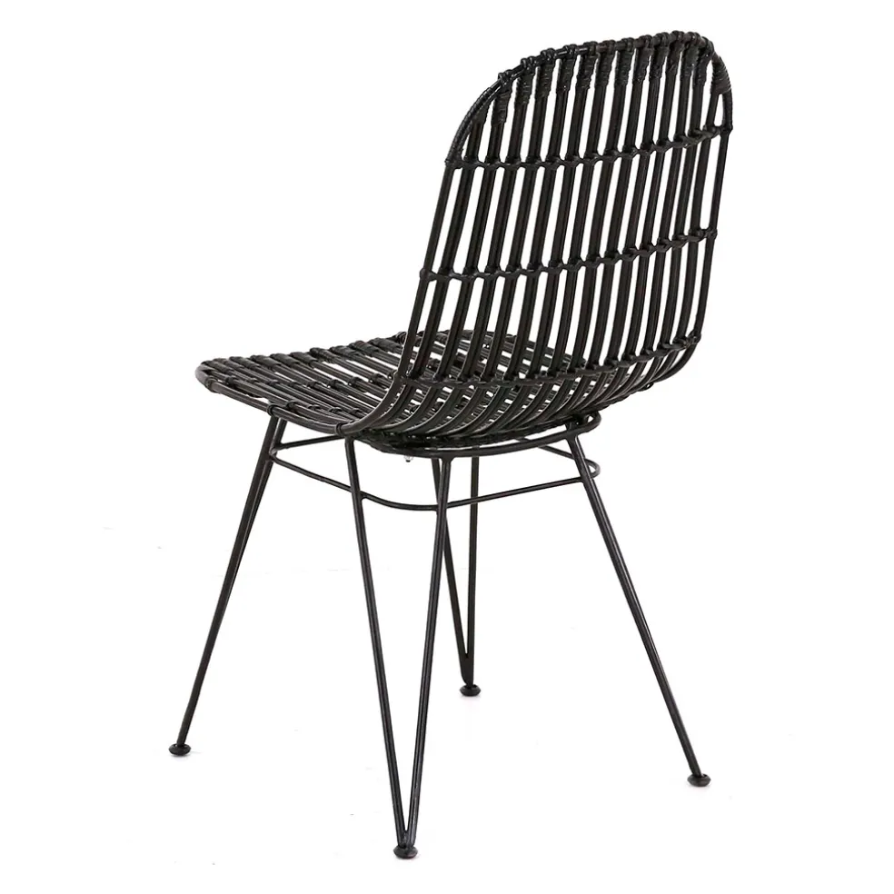 Chaise en rotin naturel et metal noir - KUBU