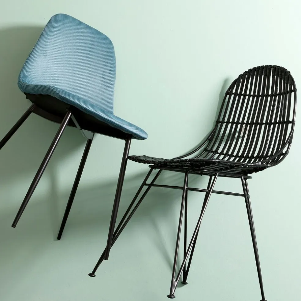 Chaise en rotin naturel et metal noir - KUBU