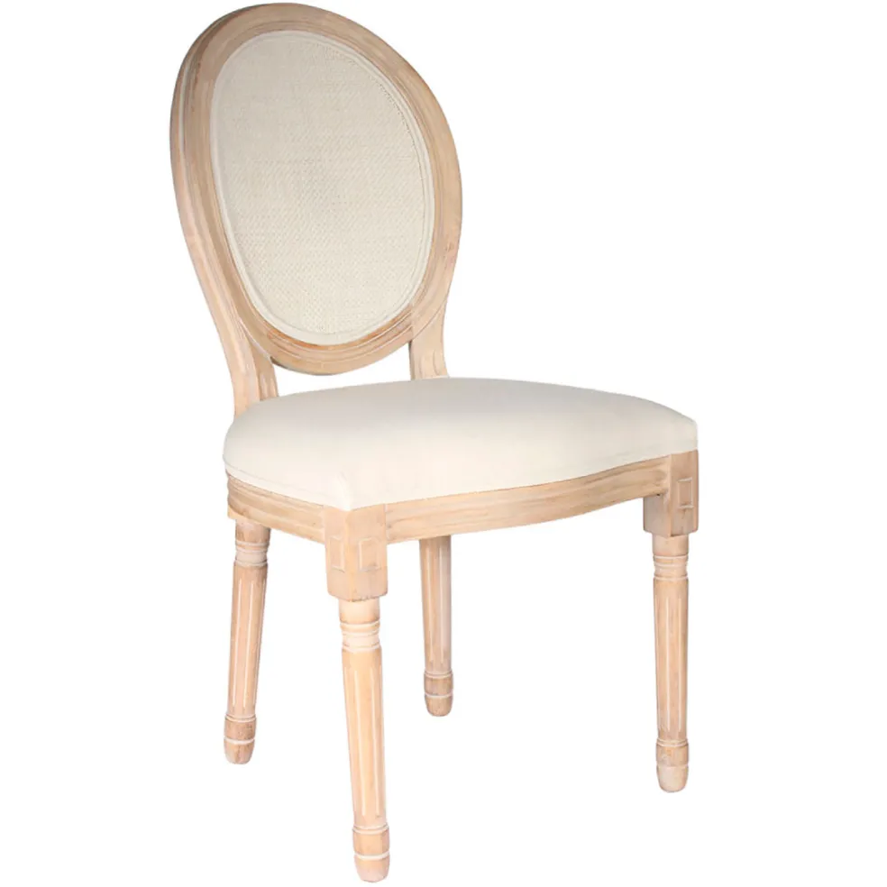 Chaise medaillon en bois d'hévea beige et cannage