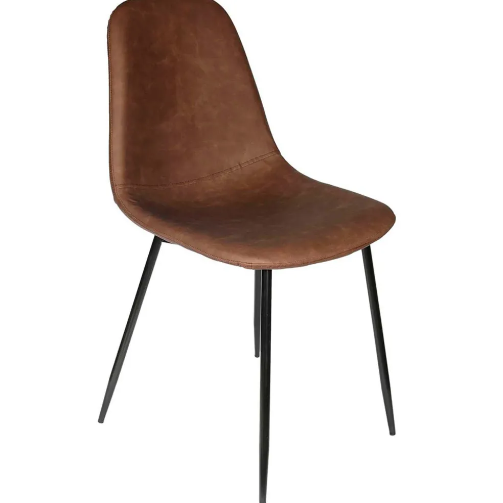 Chaise salle à manger effet cuir marron - Amber
