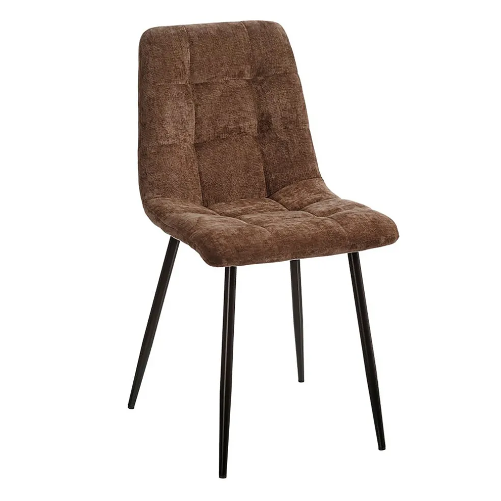 Chaise salle à manger en métal et tissu marron - Mony