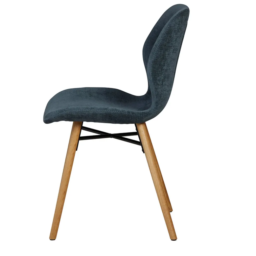 Chaise salle à manger en tissu soft touch bleu foncé - Keri