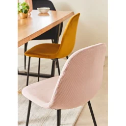 Chaise salle à manger en velours cotelé rose - Julia