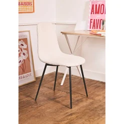 Chaise salle à manger en velours côtelé beige - Scarlett