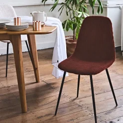 Chaise salle à manger en velours côtelé terracotta - Scarlett