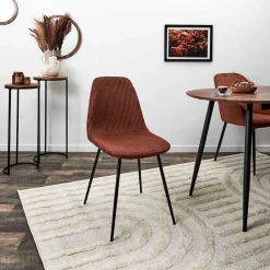 Chaise salle à manger en velours côtelé terracotta - Scarlett