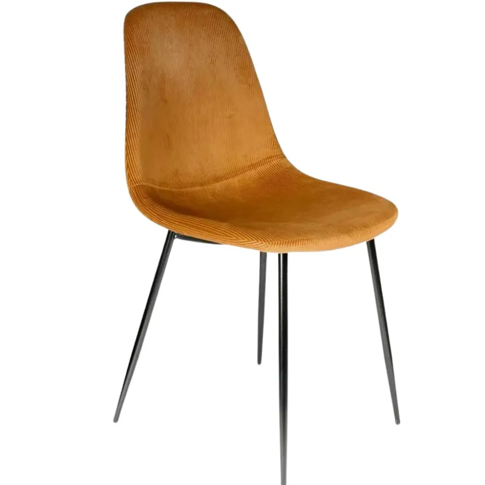 Chaise salle à manger en velours cotelé moutarde - Julia